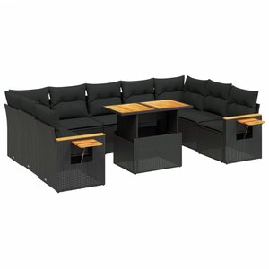 vidaXL Salon de jardin 10 Pièces avec coussins noir résine tressée