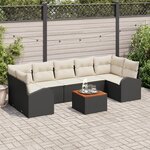 Ensemble de Canapés de Jardin 8 Pièces avec Coussins Noir Poly Rattan Acacia