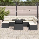 vidaXL Ensemble de canapé de jardin avec coussin 9 Pièces Noir et crème
