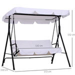 Balancelle de jardin 3 places toit inclinaison réglable coussins assise et dossier 1 72L x 1 1l x 1 52H m acier noir polyester blanc