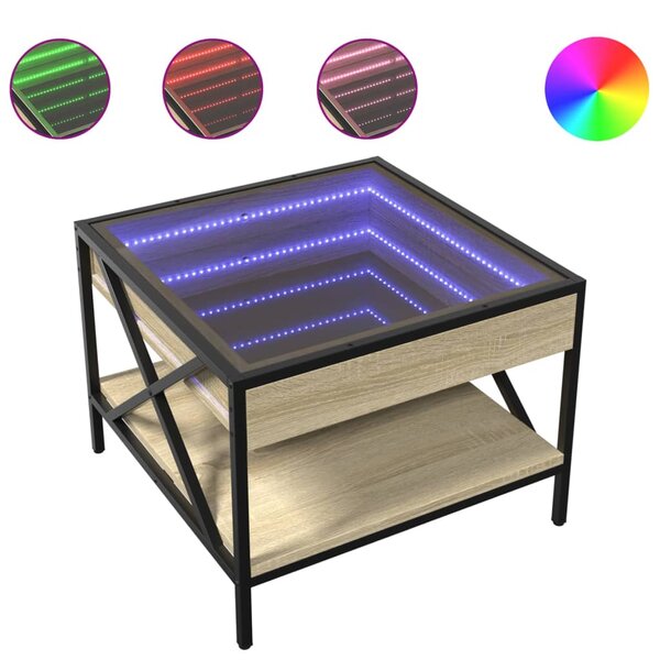 vidaXL Table basse avec LED infini chêne sonoma 50x50x38 cm