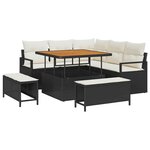 Ensemble de Canapés de Jardin 8 Pièces avec Coussins Noir Poly Rattan Acacia