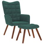 vidaXL Fauteuil relax avec tabouret en velours vert foncé
