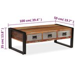 vidaXL Table basse avec 3 tiroirs Bois de récupération 100x50x35 cm