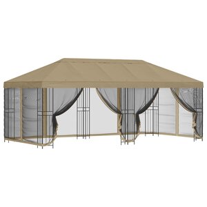 vidaXL Gazebo avec murs latéraux 6 x 3 m Beige Polyester et Acier