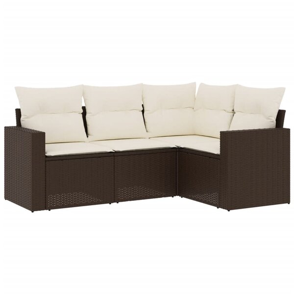 vidaXL Salon de jardin 4 Pièces avec coussins marron résine tressée