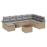 vidaXL Ensemble de canapé de jardin avec coussin 9 Pièces Noir Poly rotin