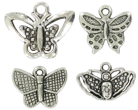 Charms breloque en métal papillons argenté 20 mm 4 pièces