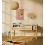 Flexa WHITE Lit mi-hauteur avec echelle droite 90 x 200 cm Barriere a barreaux Beige sable