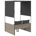 vidaXL Chaise longue double avec toit et rideaux gris clair poly rotin