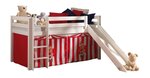 PINO Lit mezzanine avec toboggan pin massif Blanc + Rideau de lit Chucky
