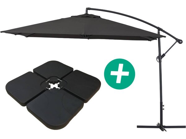 Parasol jardin déporté Alu "Ilios 3" - Carré - 3 x 3 m - Noir - Dalles incluses