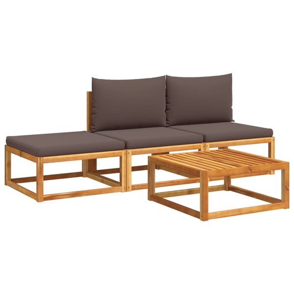 vidaXL Ensemble de canapés de jardin 4 pièces avec coussins en bois d'acacia et corde