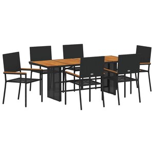 vidaXL Ensemble de salle à manger pour jardin 7 Pièces Noir polyrotin