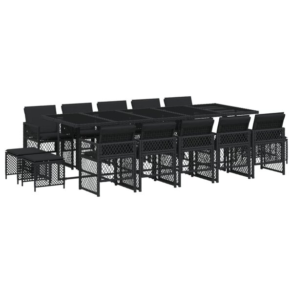 vidaXL Ensemble à manger de jardin 15 Pièces coussins noir résine tressée