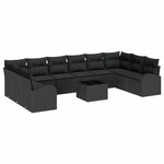 vidaXL Ensemble de canapé de jardin avec coussin 11 Pièces Noir polyrotin