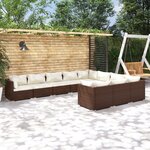 vidaXL Salon de jardin 10 Pièces avec coussins Résine tressée Marron