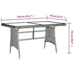 Vidaxl table de jardin gris 130x70x72 cm résine tressée et acacia