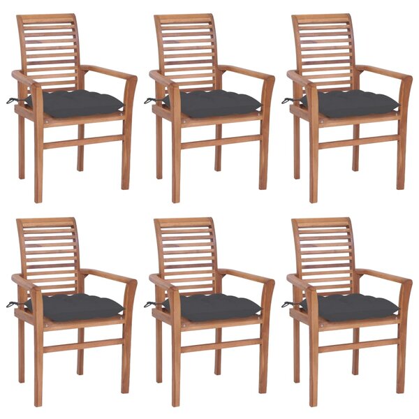 vidaXL Chaises à manger lot de 6 avec coussins anthracite Teck solide