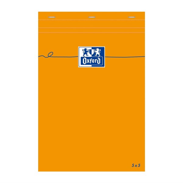 bloc-notes A5 quadrillé 5x5 80 feuilles 80g couverture orange OXFORD