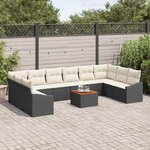 vidaXL Ensemble de canapé de jardin 11 Pièces Noir Poly rotin