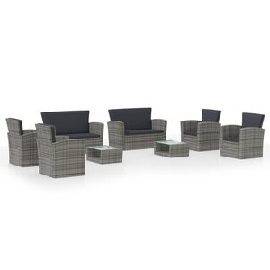Salon de jardin meuble d'extérieur ensemble de mobilier 8 pièces avec coussins résine tressée gris 02_0017694