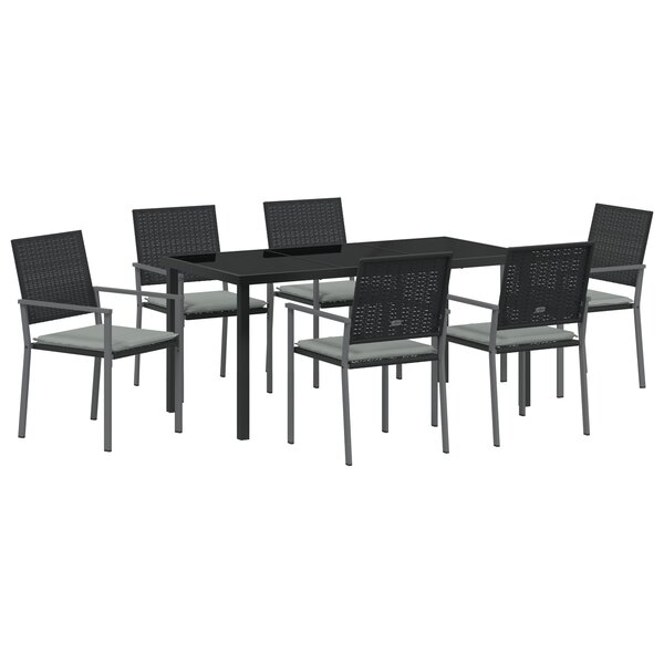 vidaXL Ensemble de salle à manger de jardin de 7 pièces avec coussins en poly rotin noir.