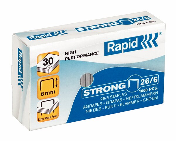 Boite de 1000 agrafes N°26/6 galvanisées Strong RAPID