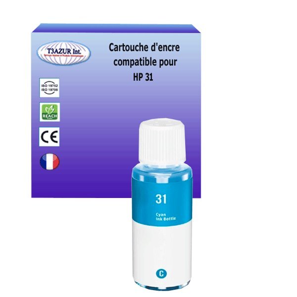 Bouteille encre compatible avec HP 31 pour HP Smart Tank 500 All-in-One - Cyan - 70ml - T3AZUR