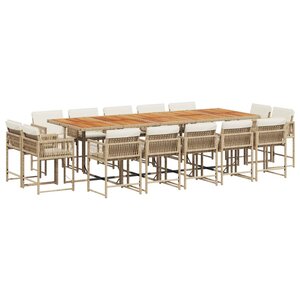 vidaXL Ensemble à manger de jardin et coussins 15 Pièces beige