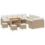 vidaXL Ensemble de canapé de jardin 14 pièces avec des coussins beiges en rattan poly et en acacia.