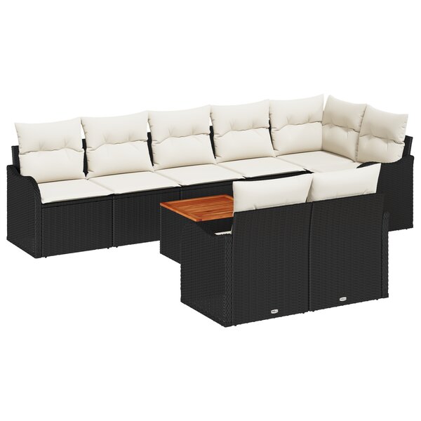 Canapé de jardin 9 pièces vidaXL avec coussins Noir Rotin Poly Acacia