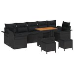 vidaXL Ensemble de canapés de jardin 10 pièces avec coussins en rattan poly noir et en acacia