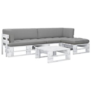 Salon de jardin meuble d'extérieur ensemble de mobilier palette 4 pièces et coussins pin imprégné de blanc 02_0018380