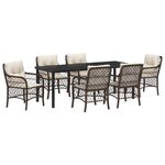 vidaXL Set de Salle à Manger de Jardin 7 pièces avec Coussins en Rattan Poly Marron