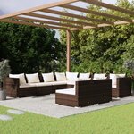 vidaXL Salon de jardin avec coussins 9 Pièces marron résine tressée