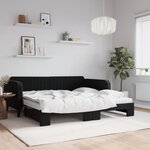 vidaXL Lit de jour avec lit gigogne et matelas noir 100x200 cm velours