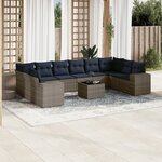 vidaXL Salon de jardin 11 Pièces avec coussins gris résine tressée