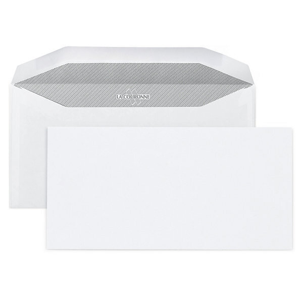 Lot de 1000: enveloppe commerciale mécanisable vélin extra-blanc patte gommée sans fenêtre 80 g/m² la couronne 115x225 mm