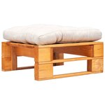 vidaXL Repose-pied palette de jardin et coussin sable Marron miel Bois