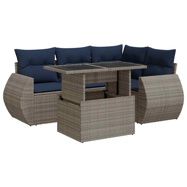 vidaXL Salon de jardin 5 Pièces avec coussins gris résine tressée acacia