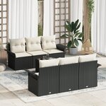 vidaXL Ensemble de Canapé de Jardin de 7 pièces avec Coussins en Poly Rattan Noir