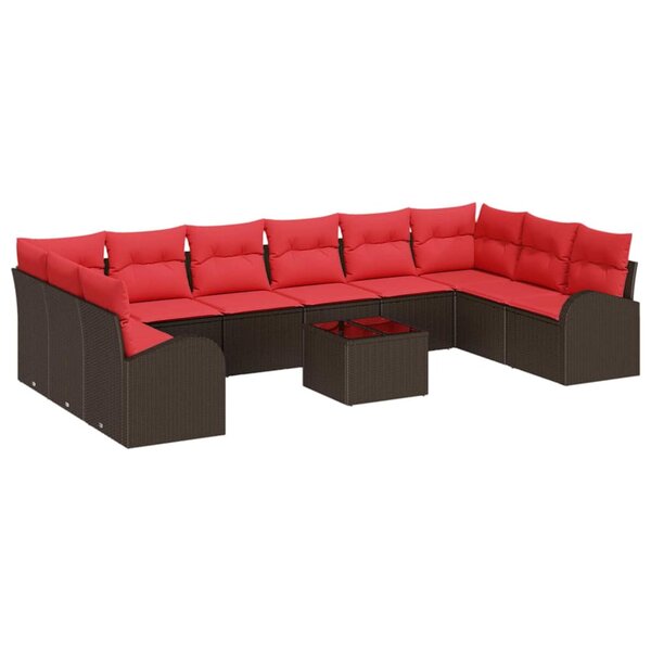 vidaXL Ensemble de canapé de jardin 11 Pièces Marron et rouge