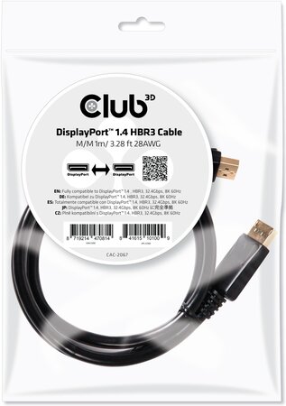 Club3d displayport 1.4 hbr3 câble 1m/3.28ft male/male 8k60hz