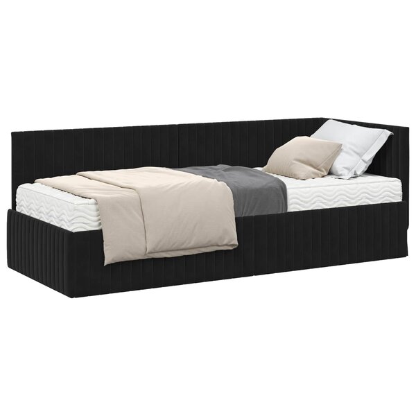 vidaXL Cadre de lit d'angle avec matelas 2 Pièces Noir Velours