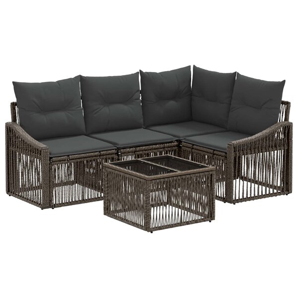 vidaXL Ensemble de canapé de jardin 5 Pièces Gris polyrotin