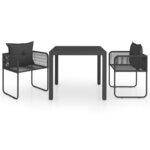 vidaXL Ensemble à manger de jardin 3 Pièces PVC résine tressée noir
