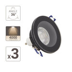Lot 3 spots gu10 50w 4000k rond noir ip44