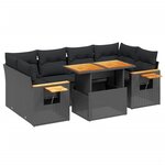 vidaXL Salon de jardin 7 Pièces avec coussins noir résine tressée