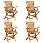 vidaXL Chaises de jardin et coussins gris lot de 4 Bois de teck massif